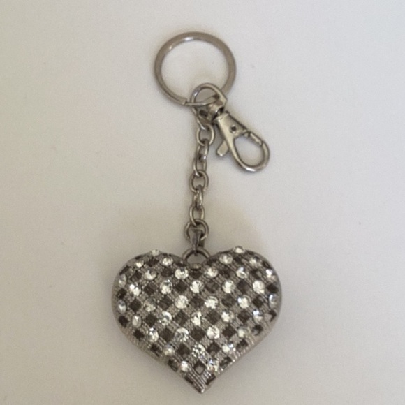 Silver Heart Shaped Keychain with Faux Diamonds - Picture 2 of 5